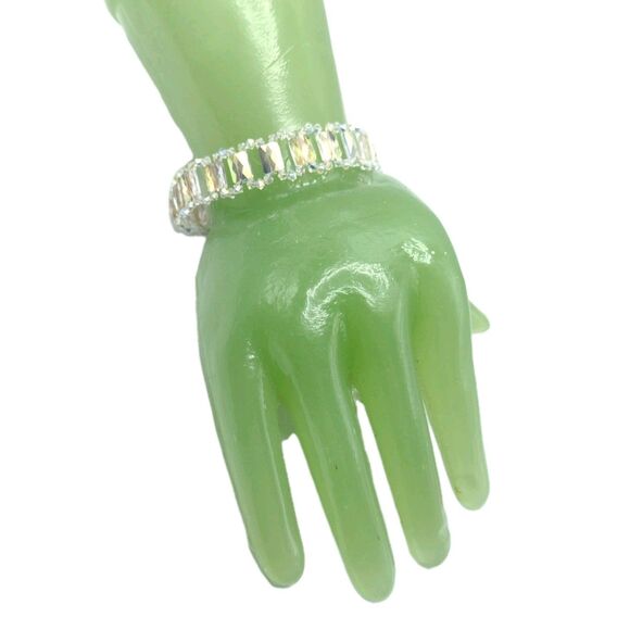 Sterling Silver 925 Aurora Borealis Rhinestone Crystal Bracelet 7.5-8.75" 14mm - Picture 3 of 13